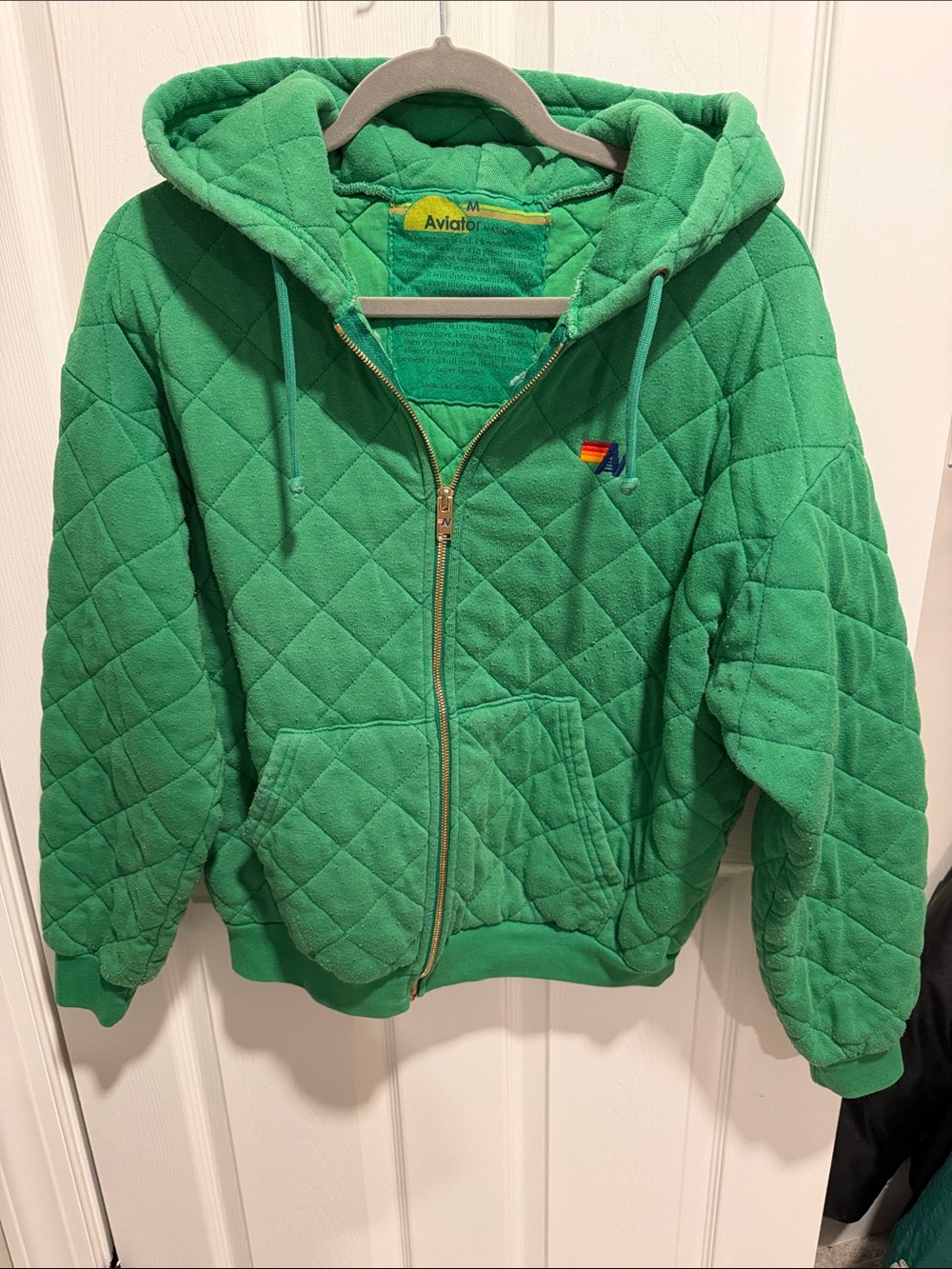 Aviator Nation Quilted Green Hooded Zip Sweatshirt